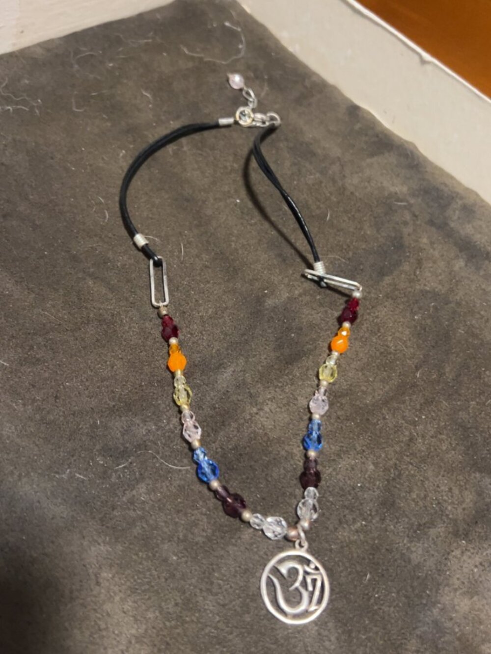 Multicolor Beaded Necklace with sterling silver 925 stamped Om  Pendant